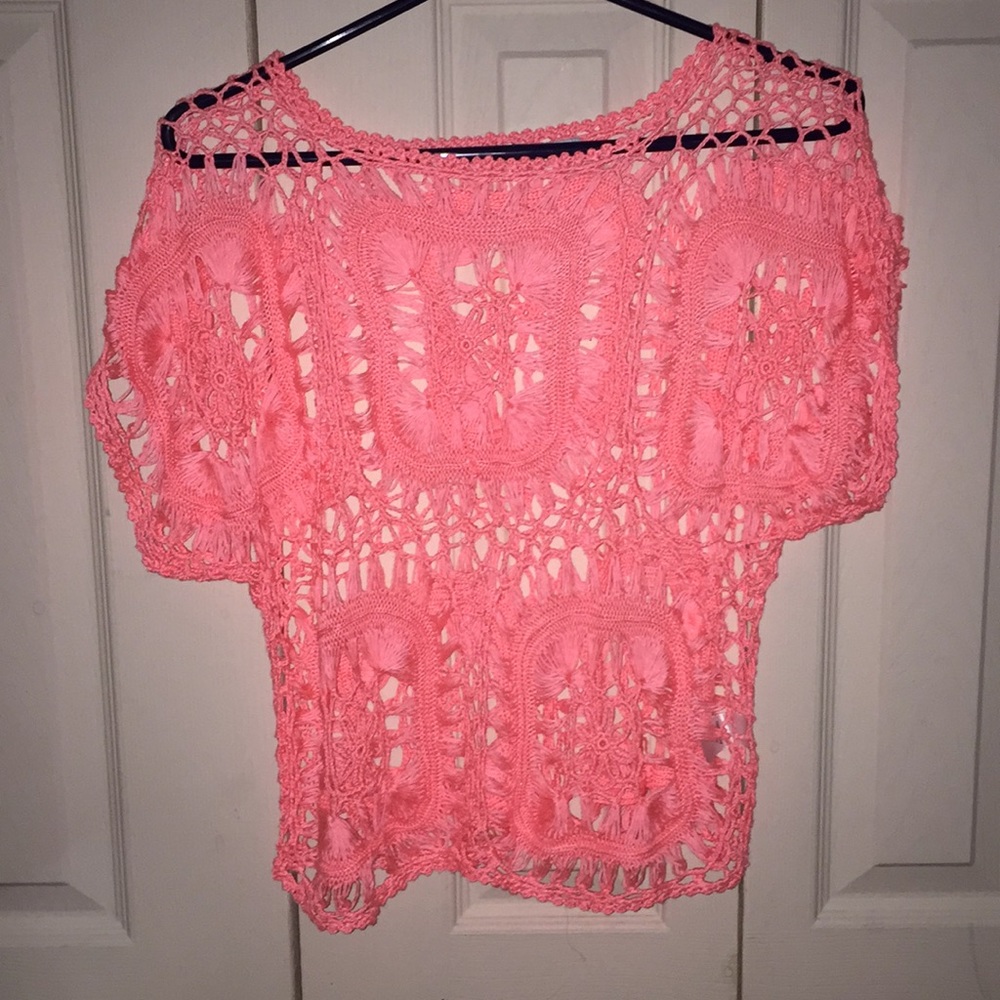 Crocheted peach blouse